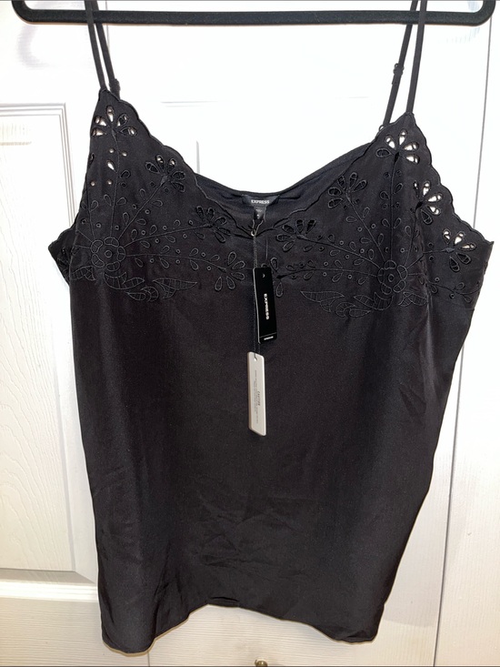 Express Tops - Express Black Eyelet-Trim Spaghetti Strap Cami